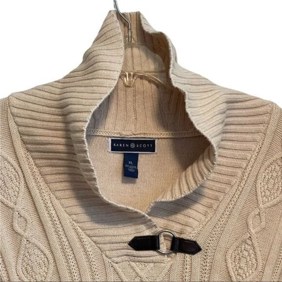 Karen Scott Shawl Collar Cable Knit Sweater w/ Front Buckle Design ... - Picture 3 of 10